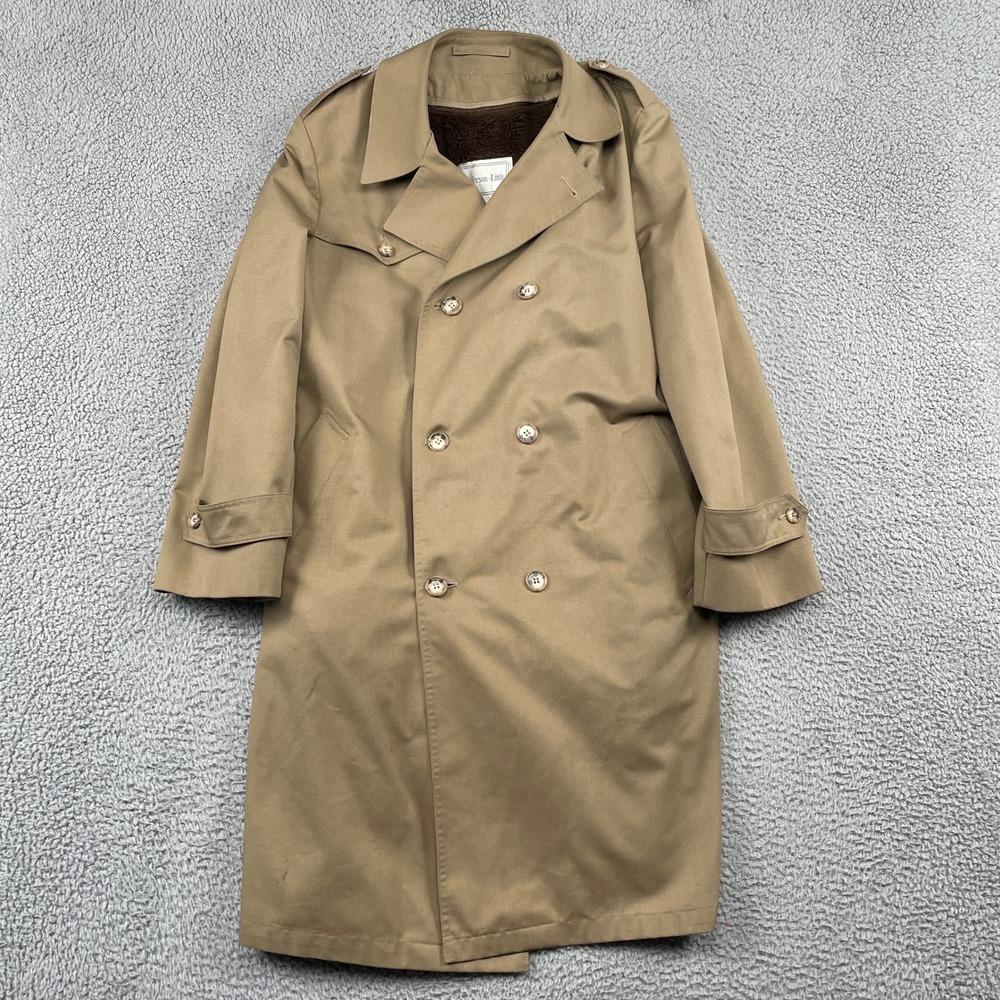 Anderson Little Trench Coat Mens 42 Tan Double Breasted Faux Fur Liner Belted